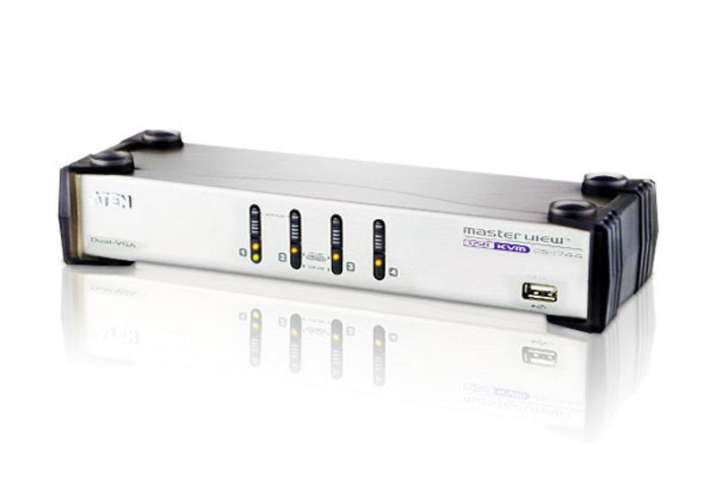 Aten Desktop KVMP Switch 4 Port Dual Display VGA w/ audio, 4x Custom KVM Cables Included, 2x USB Port, Selection Via Front Panel Aten Desktop KVMP Switch 4 Port Dual Display VGA w/ audio, 4x Custom KVM Cables Included, 2x USB Port, Selection Via Front Panel